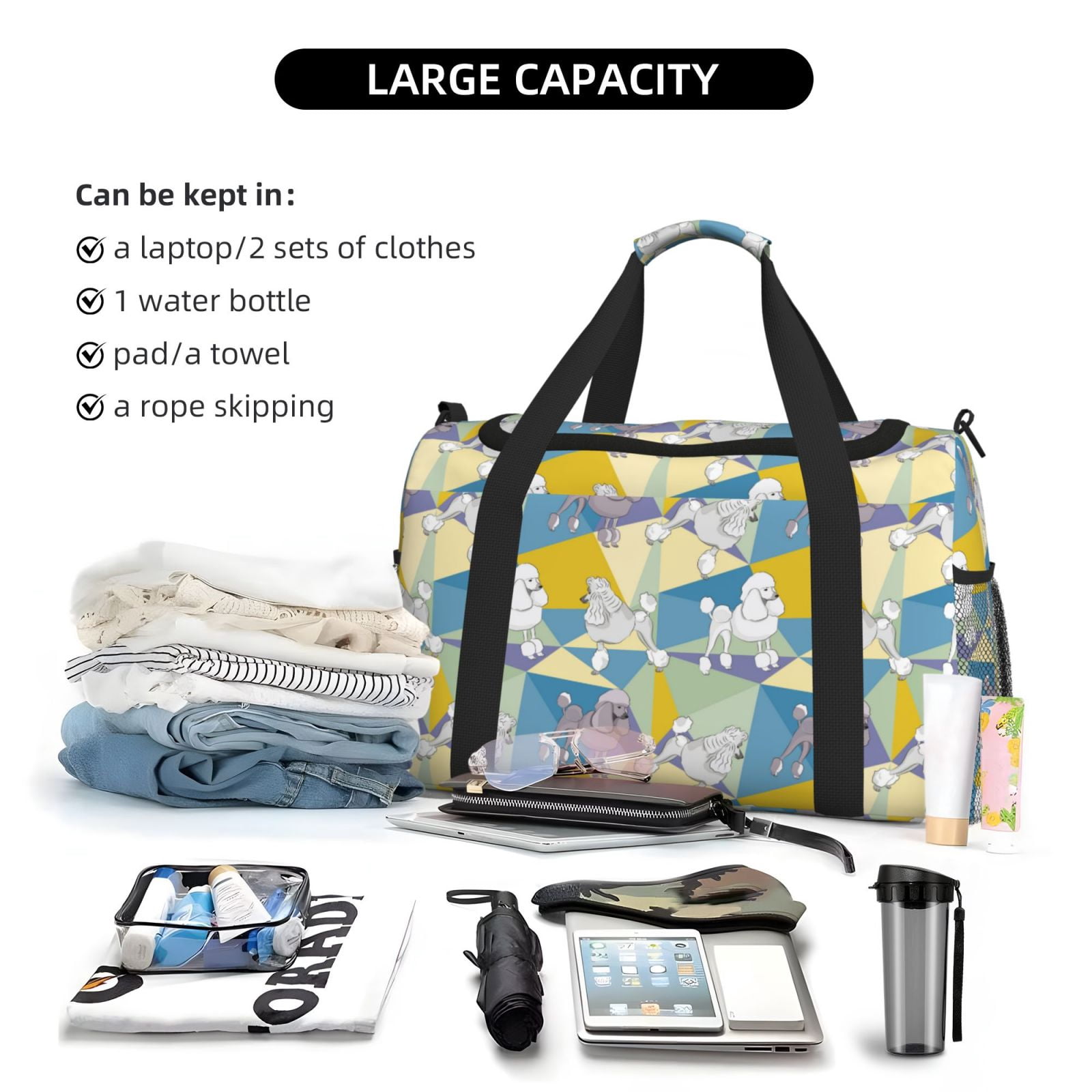 Fuzoiu Cute Poodle Dog Print Travel Duffle Bag,Carry On Tote Bags,Duffel Bag,Sport Gym Bag, Hospital Bag for Labor and Delivery, Overnight Bag,Luggage Bag