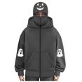thumbnail image 5 of felwors Women's Long Sleeve Halloween Zip-Up Hoodie with Face Mask Oversized Graphic Sweatshirt for Fall Festive Dark Gray for Size XL, 5 of 6