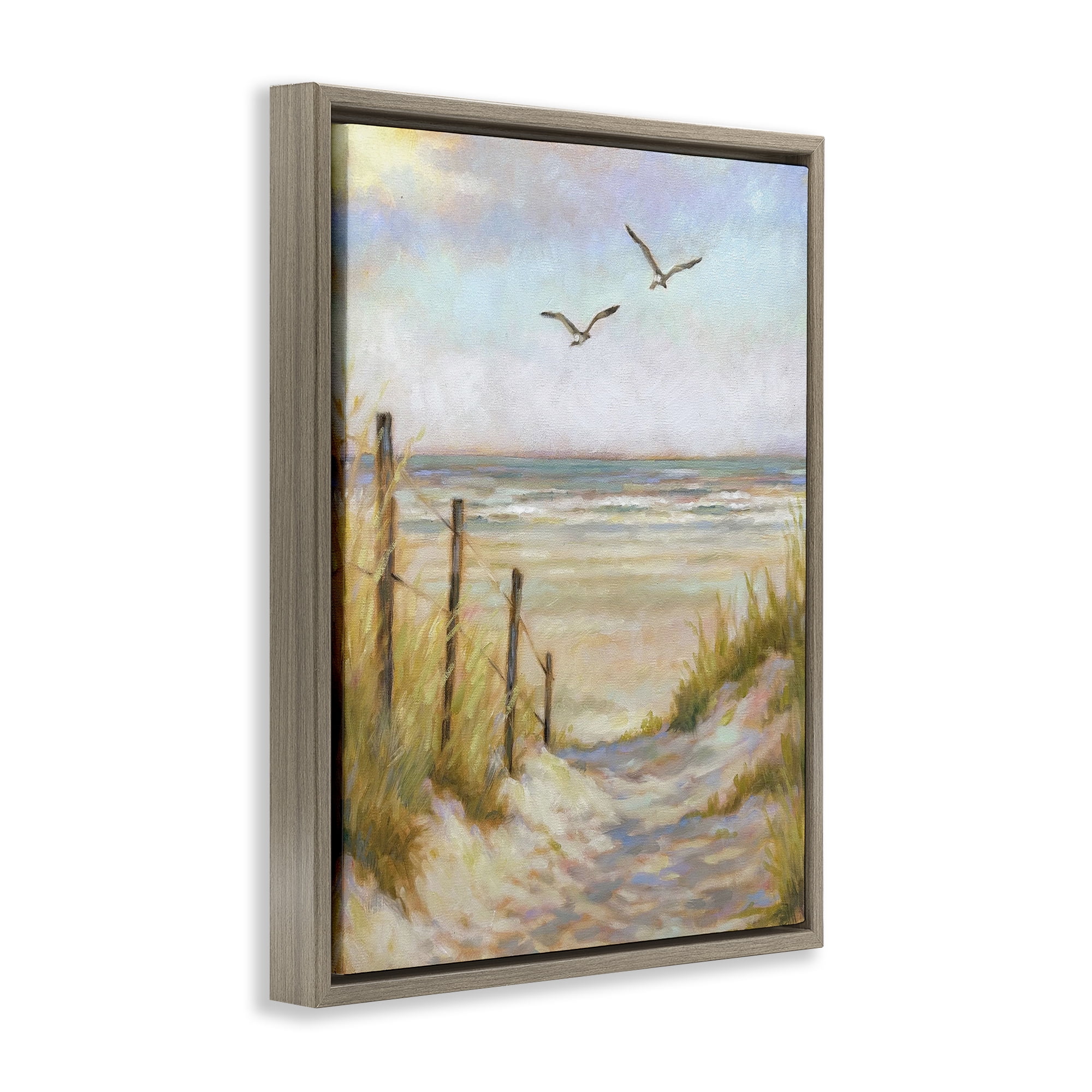 Stupell Industries Tranquility Beach Coastal Path Brown Framed Floater Canvas Wall Art, design by Linda Sperruzzi