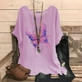 thumbnail image 2 of DDAPJ pyju Butterfly Shirts for Women Oversized Cotton Linen Crewneck T Shirt 2025 Fashion Casual Summer Short Sleeve Tops Lightning Sales Today Pink XXL, 2 of 5