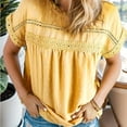 thumbnail image 3 of Weardear Womens Summer Tops Round Neck Lace Crochet Short Sleeve Shirts Casual Chiffon Blouses, 3 of 5