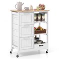 thumbnail image 1 of Gymax Kitchen Island Cart on Wheels Rolling Utility Cart w/ Rubber Wood Top & 3 Storage Drawers White, 1 of 10