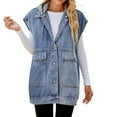 thumbnail image 2 of Fayshow0 Womens Jean Jackets Trendy Fall Save Up under 50% Fashion Women Solid Sleeveless Hooded ButtonJacket Casual Coat,Blue XL, 2 of 6