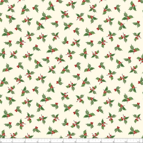 Wilmington Prints Cardinal Cozy Holly Toss, Fabric by The Yard (Cream)