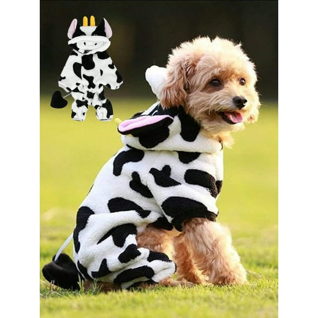 1pc Pet Clothes For Autumn And Winter, Coral Velvet Cow Costume, Warm And Transformable