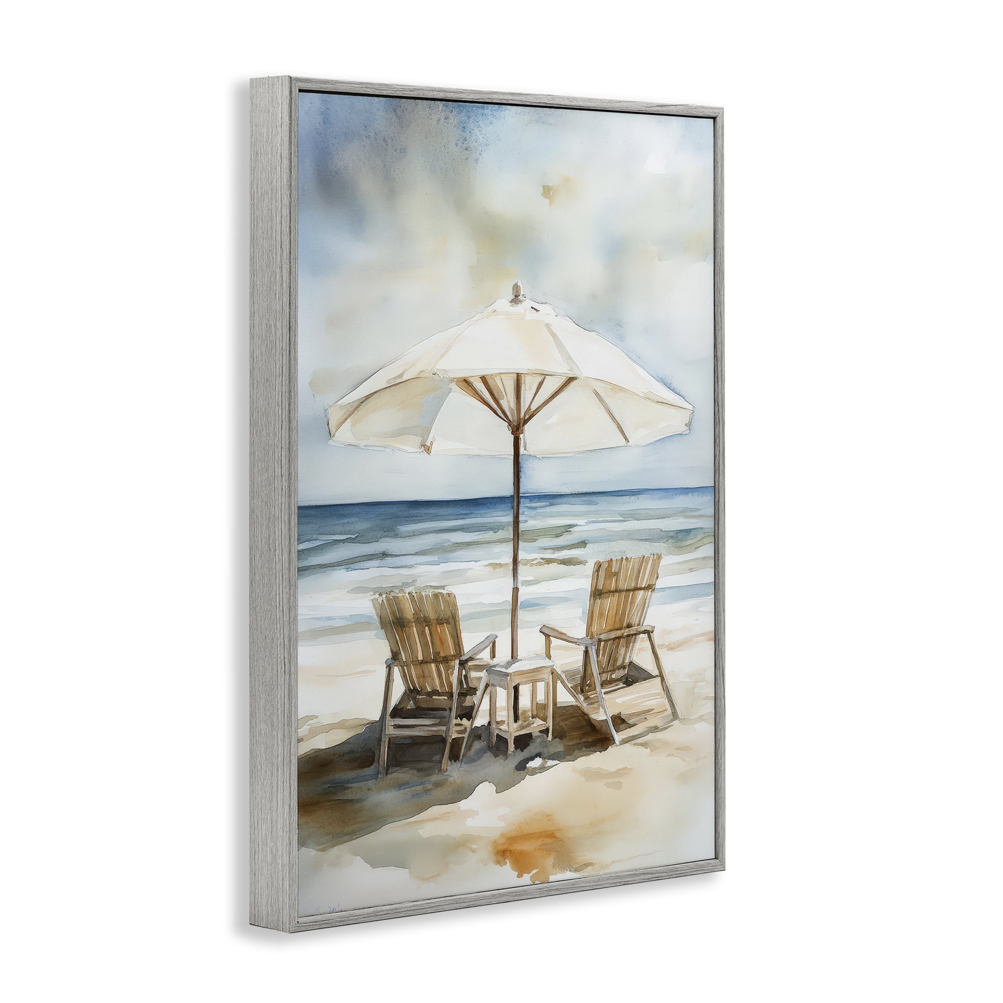 Stupell Industries Watercolor Paradise Beach Scene Gray Framed Giclee Art, design by Petal Prints Design