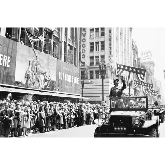 24x36 gallery poster, General George Patton during a welcome-home parade in Los Angeles, June 9, 1945