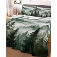 thumbnail image 3 of Quilts Twin-XL Size Bedding Set, Dark Green Forest Lightweight Quilted Comforter, Watercolor Clouds Trees Mountain Soft Reversible Bedspread Coverlet with Pillow Covers for All Season, 68" x 98", 3 of 7