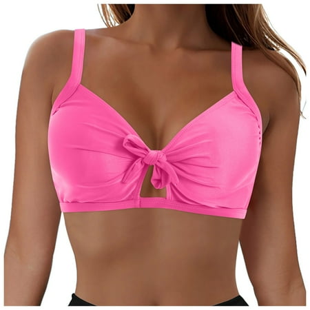 Jdkau Women Bikini Tops Front Tie Knot Bathing Suit Top Cut Out Adjustable Tank Swimwear TopHot Pink L