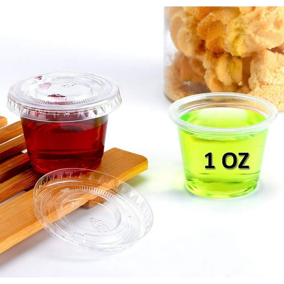 1 oz plastic spirits glass, 1 oz clear disposable plastic glass, party mug, for vodka, whiskey, tequila and jelly shots, mini plastic container for sauce and tasting