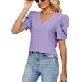 thumbnail image 1 of Top con cuello en V para mujer, camisa de manga abombada, Top de manga corta, camisa delgada holgada con agujeros, 1 of 6