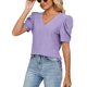 thumbnail image 1 of Mujeres V cuello superior puff manga camisa manga corta Top suelta ahueca hacia fuera camisa delgada, 1 of 6