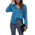 thumbnail image 3 of Innerwin Hauts Col à Revers Chemises pour Femmes Travail Boutonné Blouse à Simple Boutonnage Bleu 2TG, 3 of 7