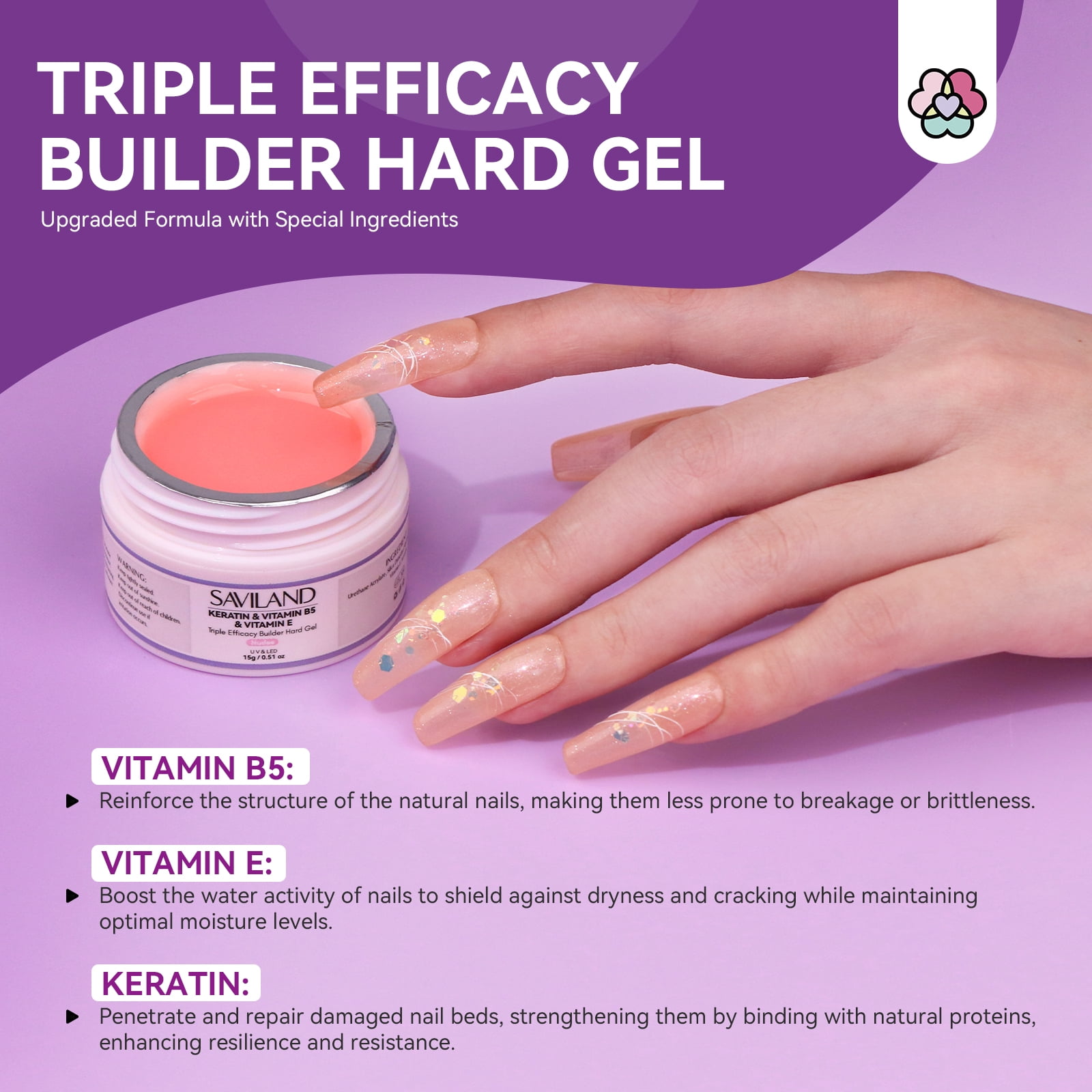SAVILAND Builder Hard Gel Kit with Nail Drill - 3Pcs Hard Gel(VE&VB5&Kerain) Clear Pink Nudes Builder Nail Gel with Nail Brush Nail Strengthener Gel for Nail Extension Shaping DIY