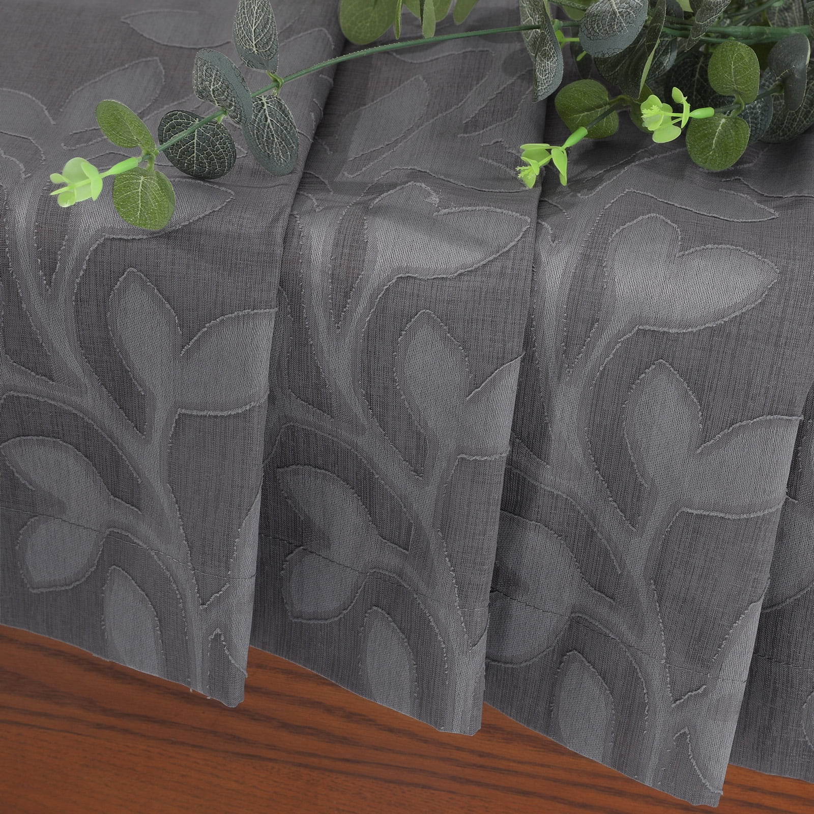 OVZME Darla 63 Inches length Sheer Curtain Set of 2, Soft Light Filtering Leaf Jacquard Farmhouse Window Curtains & Drapes for Living Room Bedroom with Rod Pocket, Each 42Wx63L Inch Charcoal Grey