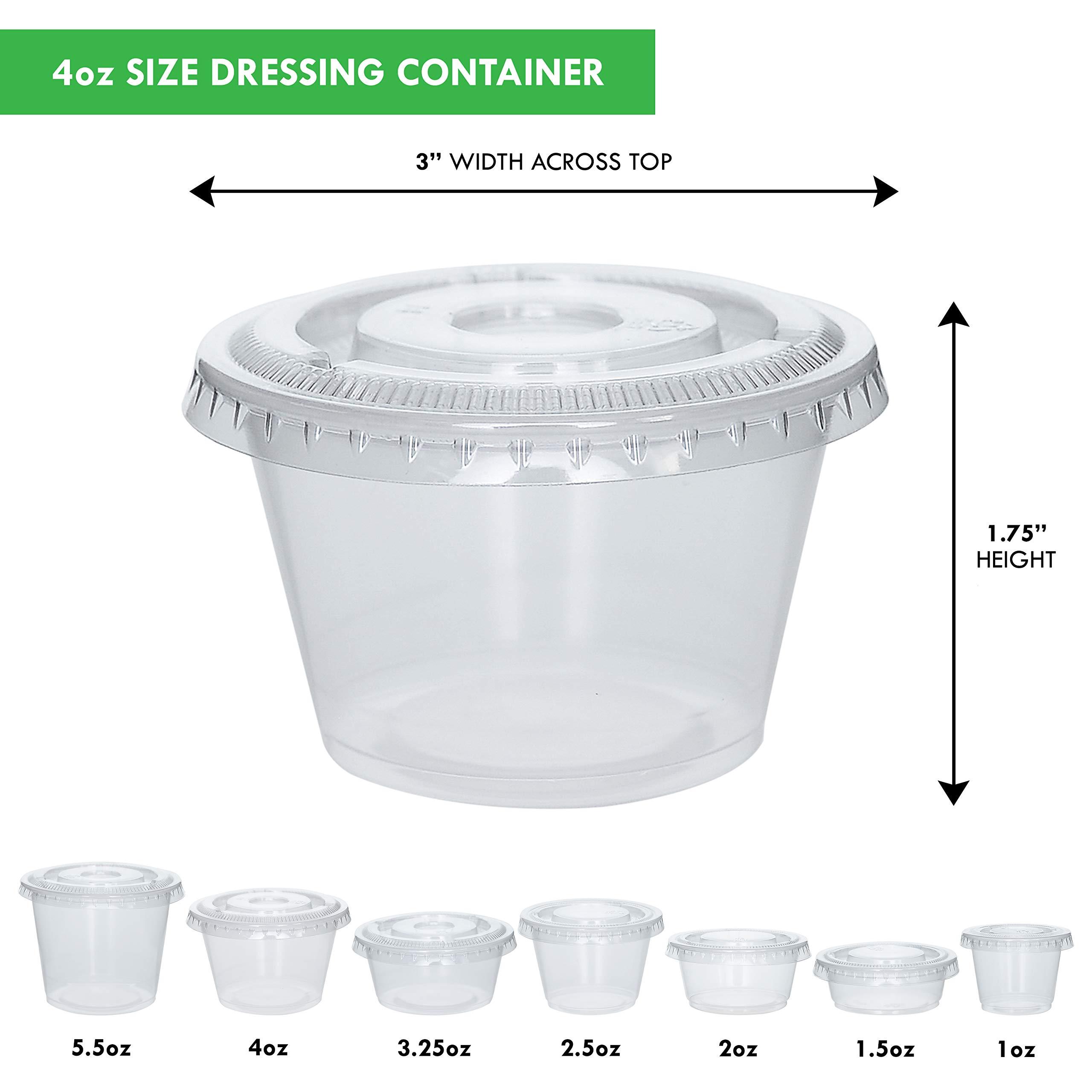 [100 Sets] 4 oz Small Plastic Containers with Lids, Jello Shot Cups with Lids, Disposable Portion Cups, Condiment Containers with Lids, Souffle Cups