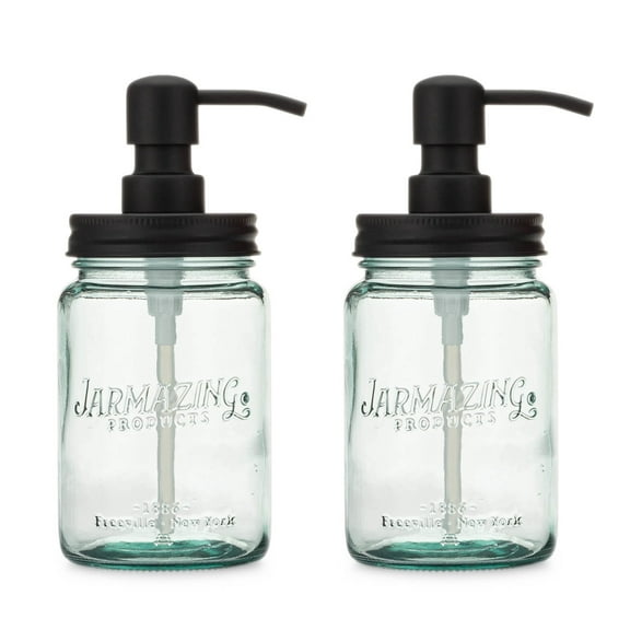 Jarmazing Products Vintage Blue Glass Mason Jar Soap and Lotion Dispenser - Two-Pack - Black