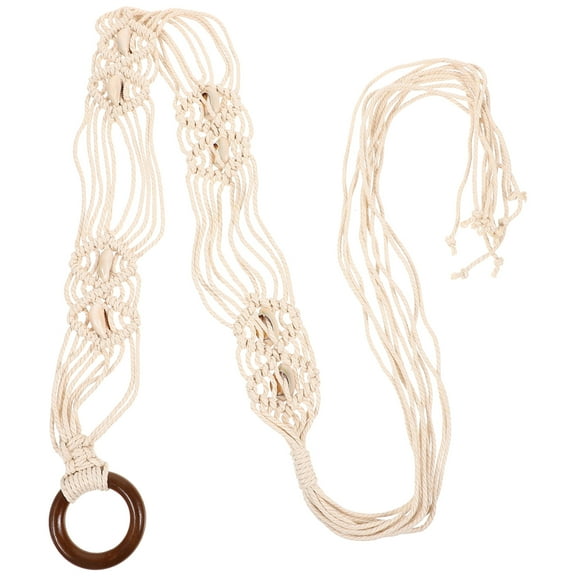 Zehuanyu Macrame Belt Denim Dress Wax Rope Shell Belt Miss 135.00X5.00X1.50CM Beige