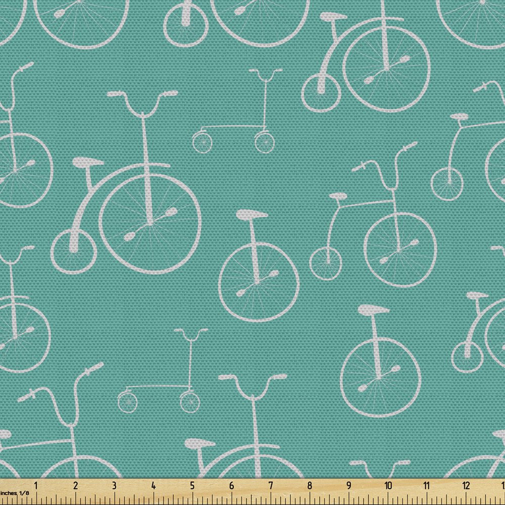 Bicycle Fabric by the Yard, Vintage Bikes Retro Style Pattern Urban