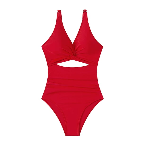 Traje de Baño de Color Sólido de las Mujeres, Nuevo Hueco Fuera una Pieza para la Playa Y la Piscina, Traje de Baño de Nylon Retro, Traje de Baño Casual Sexy
