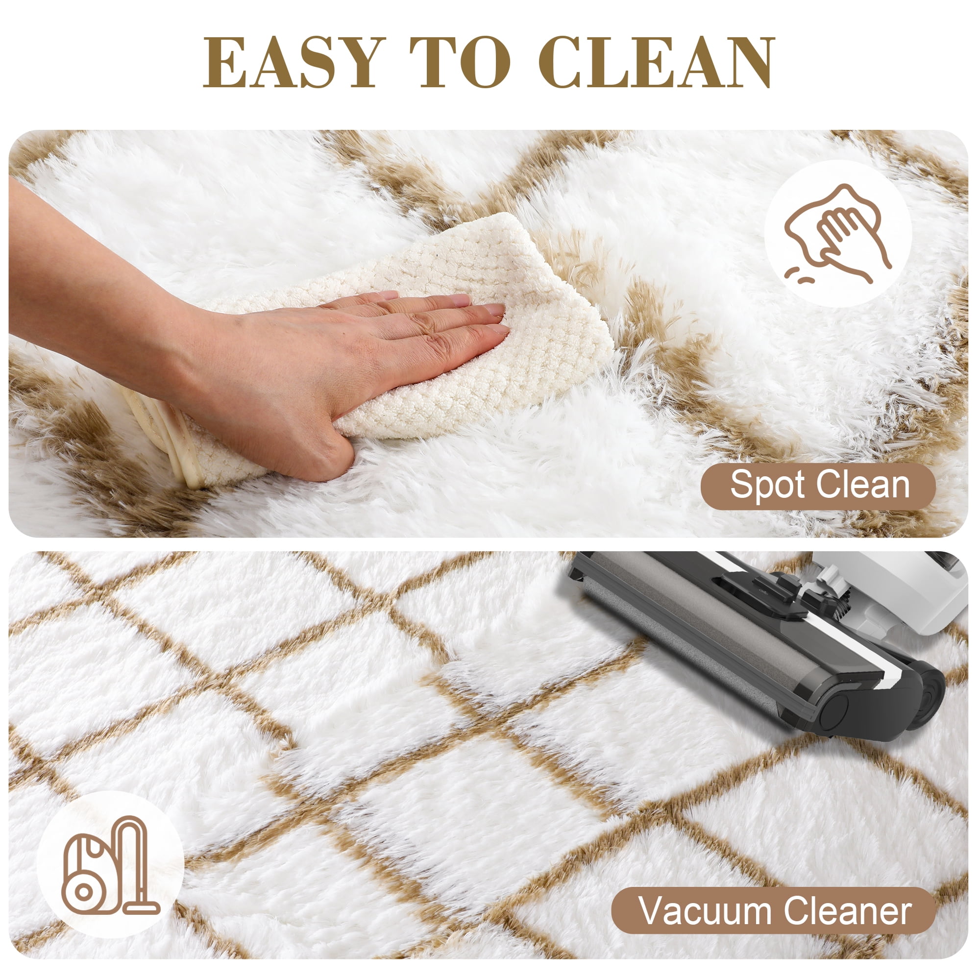 CozyDesg Shag Area Rugs,5'x7' Soft Fluffy Shaggy Carpet for Living Room,Large Rug for Bedroom Dining Room Home Decor Room Decor,White & Beige