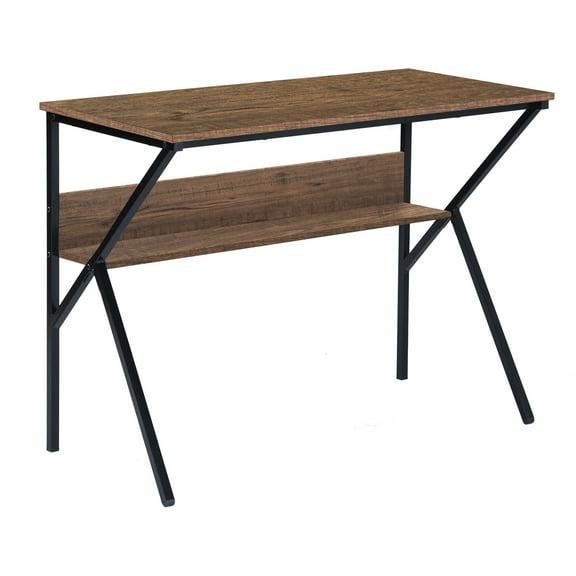 Homy Casa 39.4" Computer Desk with Storage Shelves Study Writing Computer Desk, K-shape Modern Simple Style PC Desk with Black Metal Frame for Home Office Study Room, Brown