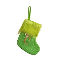 Nmdmisc 8" Green Knit Monogram Christmas Stockings,Personalized Initial Christmas Stocking,Children's Gift Bag,Family Holiday Xmas Party Decor (Letter C)