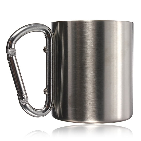 220ML Outdoor Travel Mug Camping Cup Stainless Steel Coffee Mug  Carabiner Hook Double Wall Drinking Cup Portable