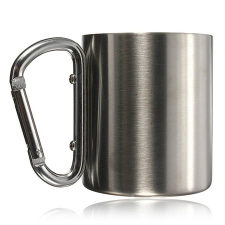 220ML Outdoor Travel Mug Camping Cup Stainless Steel Coffee Mug  Carabiner Hook Double Wall Drinking Cup (Best Camping Coffee Mug)