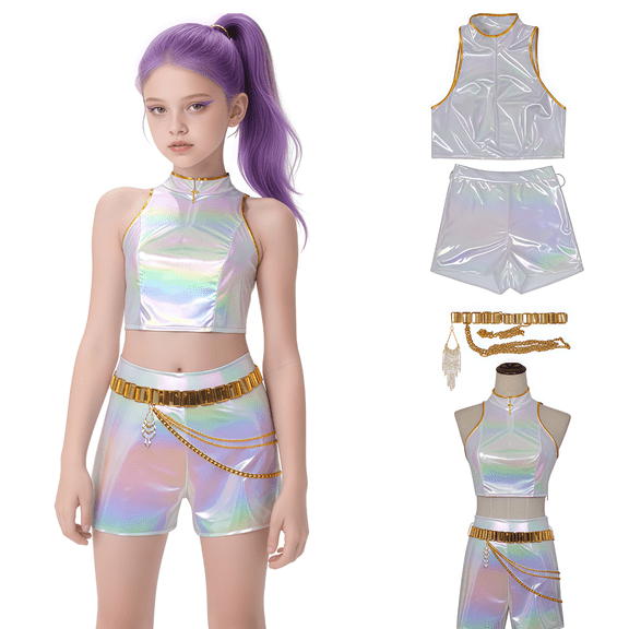 Aovd 2026 New Girls Pop Singer Cos Outfit Set for Party Theme Dress Up Birthday Gifts Pop Singer Pendant Dance Stage Outfits Set(110)