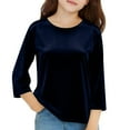 thumbnail image 5 of OGLCCG Velvet Tops for Girls 3/4 Length Sleeve Round Neck Dressy Velour Tops Solid Color Trendy Casual Elegant Holiday Party Tunic Blouses 3-14 Years, 5 of 5