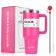 thumbnail image 1 of Vaso Watersy de 30oz/40oz con asa y pajita, botella térmica de acero inoxidable, taza de regalo con aislamiento al vacío doble 304, 1 of 5