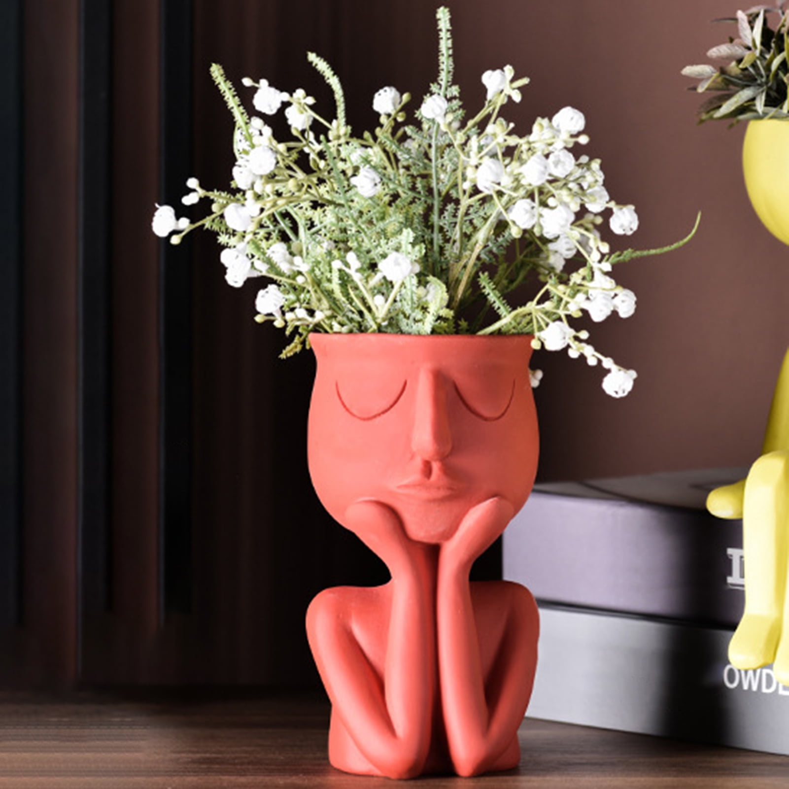 Flower Vase Human Body Face Vase Modern Floral Arrangement Vase Succulent Pots for Home Office Dinner Tabletop Decor Orange 