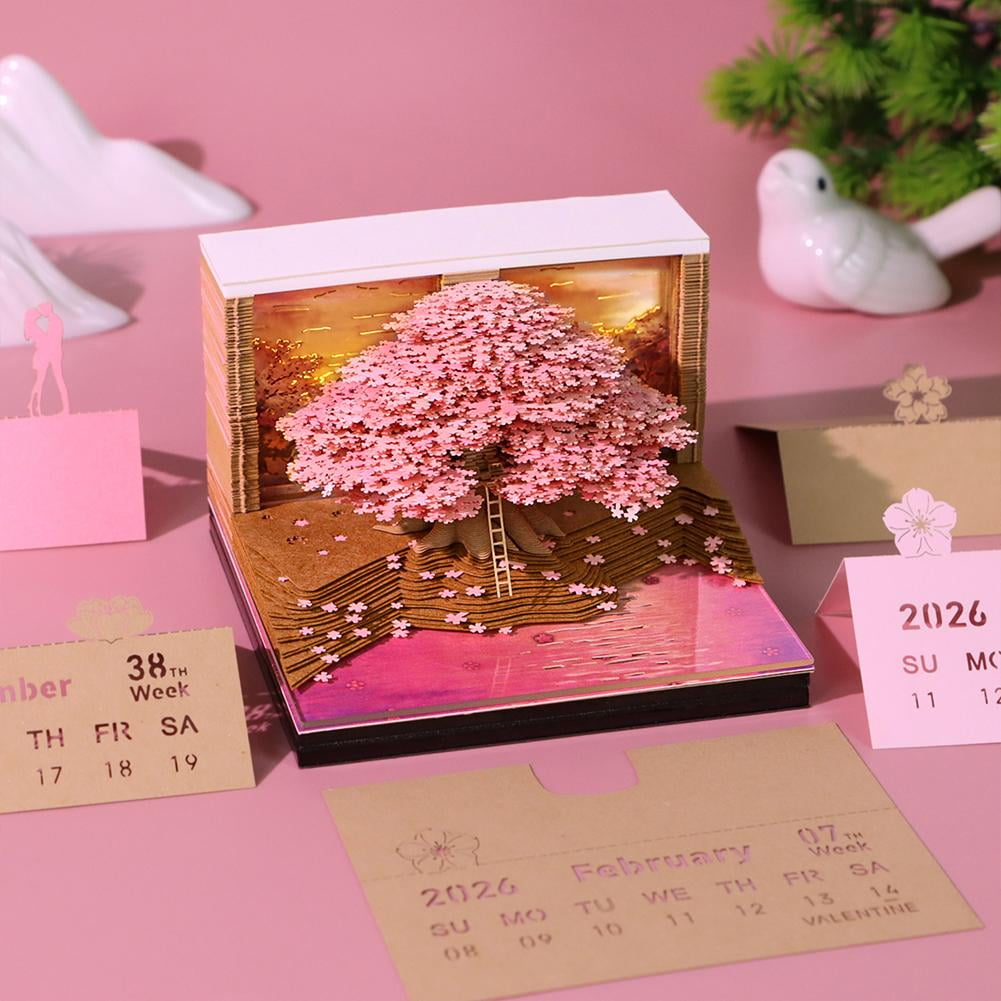 ZOUBAOQ 3D Calendar 2026,3D Time Piece Calendar 2026, Blossom Design 3D Notepad Paper Sculpture Artwork,Exquisite Creative Non Stick Sticky Note DIY Post Notes for Office Home Gifts Ornaments