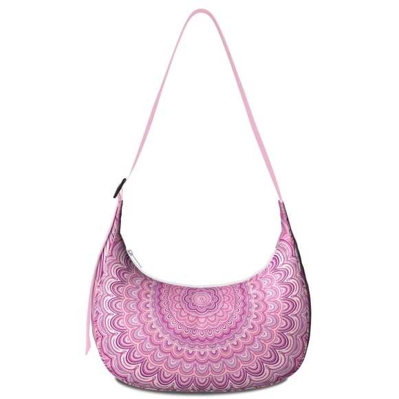 Mystic Ethnic Mandala Bag Boho Crescent Crossbody Purse with Spiritual Sacred Pattern and Abstract Ornament Style for Meditation