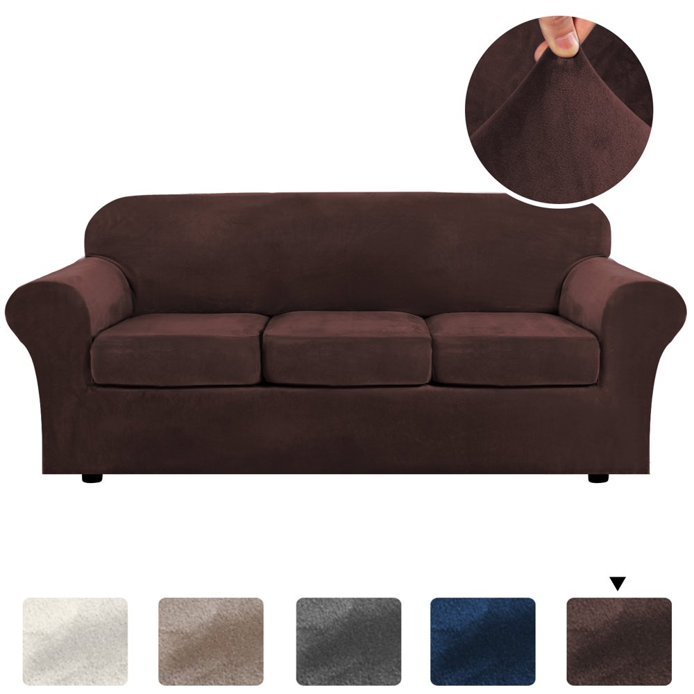 H.VERSAILTEX 4 Pieces Velvet Plush Sofa Covers Stretch Couch Covers for 3 Cushion, Sofa Size