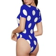 thumbnail image 2 of Balery Blue And White Polka Dot Body de cuello redondo de manga corta para mujer Tops de manga corta Tops básicos-Medium, 2 of 7