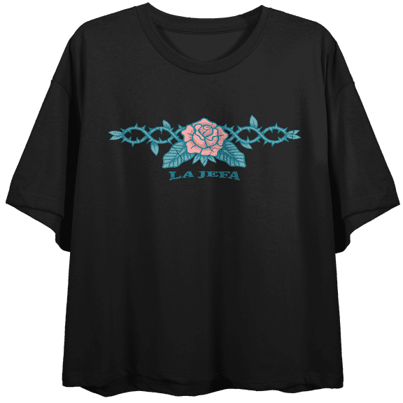 Rose & Thorns La Jefa Women's Black Short Sleeve Crop Tee-Medium