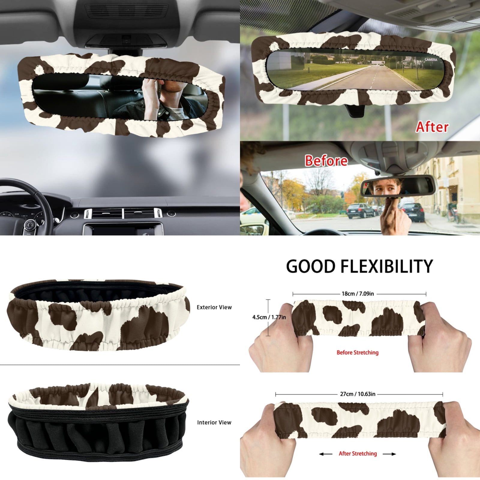 Yuyamidu Brown Cow Print Car Seat Cover Set with Steering Wheel Cover Aztec Seat Belt Pads Armrest Cover Garbage Can Aztec Air Vent Pouch Rearview Mirror Cover Coasters Keychain, 12 Pack