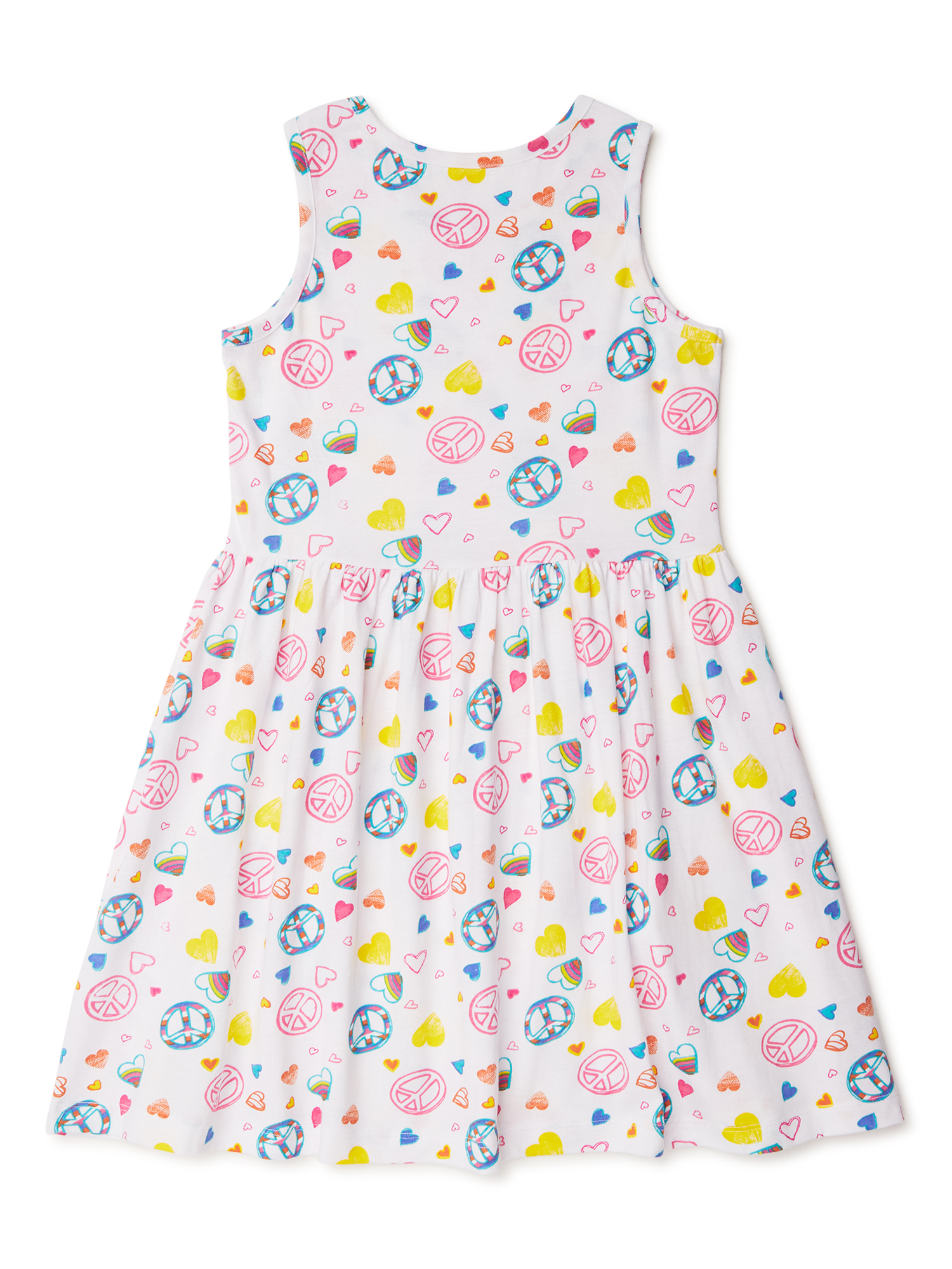 Pink Velvet Girls Sleeveless White Peace Sign Dress, Sizes 4-12