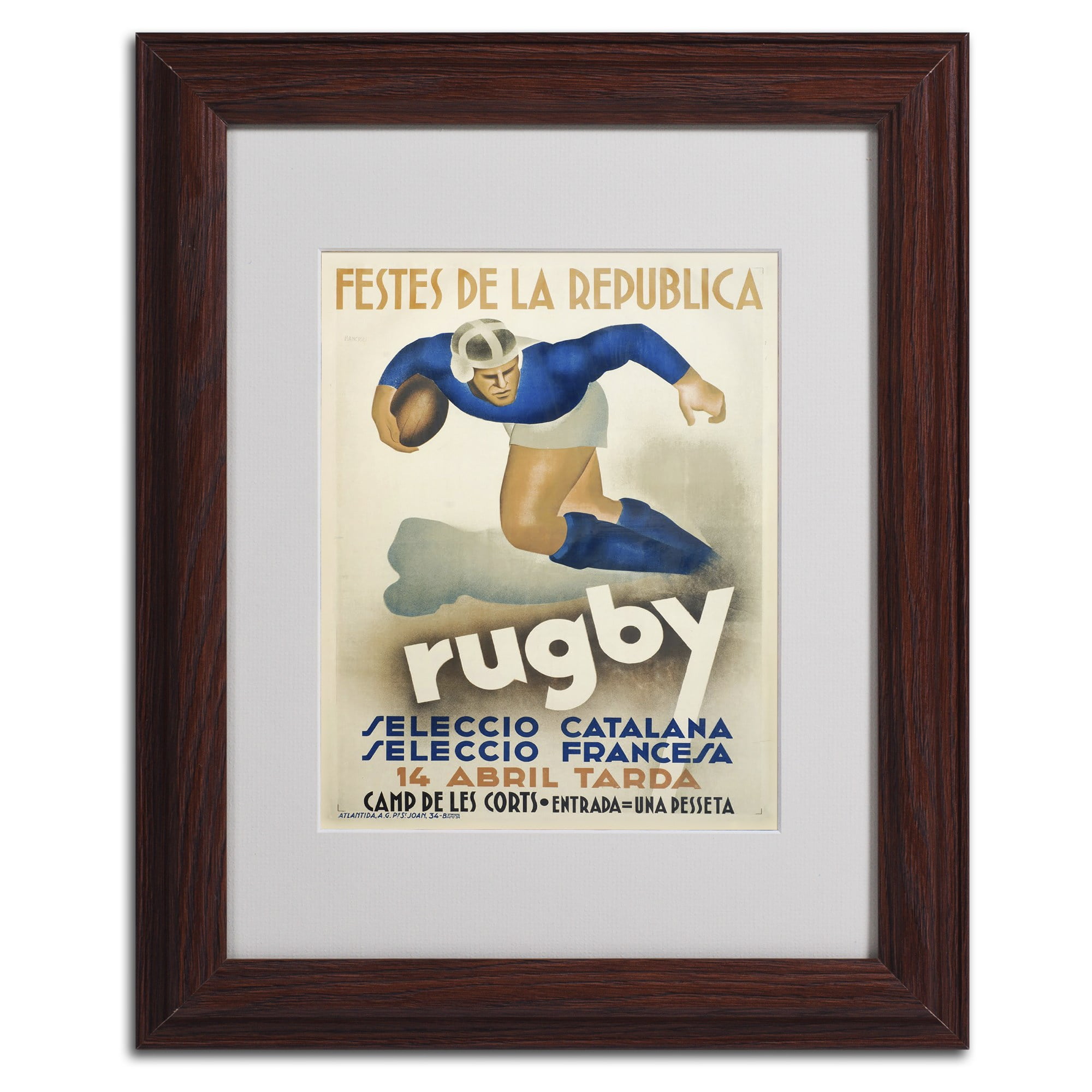 Trademark Fine Art "Rugby" Matted Framed Art by Vintage Apple Collection, Black Frame