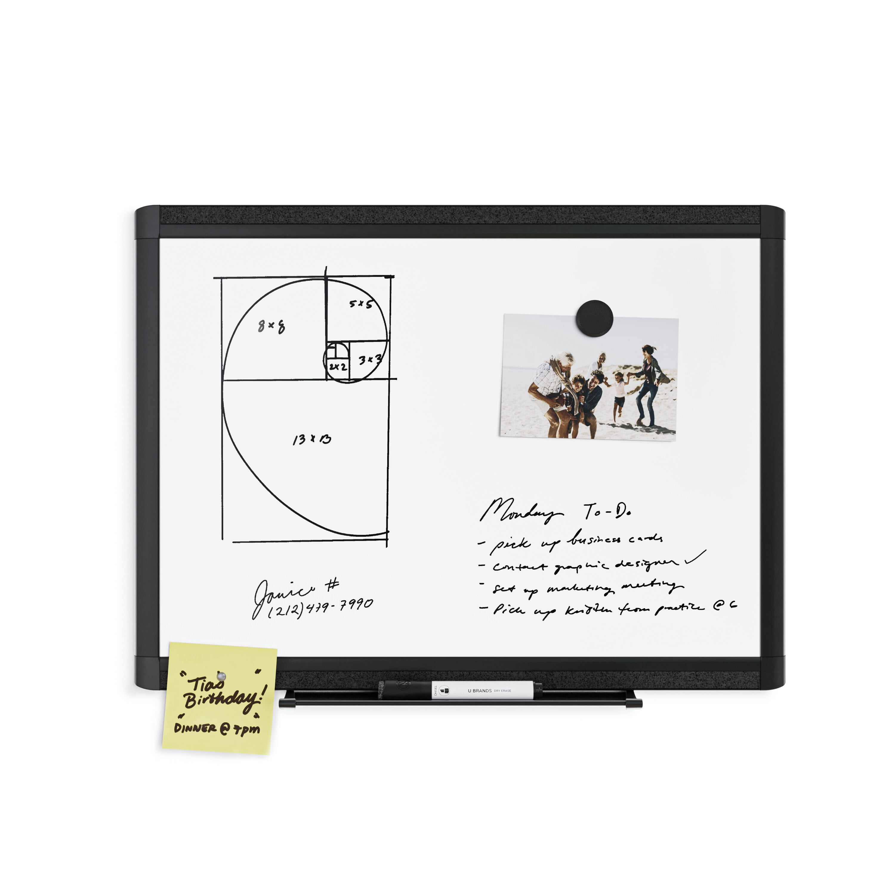 U Brands PINIT Magnetic Dry Erase Board, 17 x 23 inches, Black Aluminum Frame