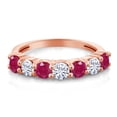 thumbnail image 2 of Gem Stone King 18K Rose Gold Plated Silver Round Ruby Moissanite Anniversary Ring for Women (1.48 Cttw, Gemstone Birthstone, Size 8), 2 of 4