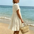 thumbnail image 5 of Horkkom T Shirt Dress Women Summer Solid Color Short Sleeve Dress Vacation Loose Mini Dresses, S-3XL, 5 of 8