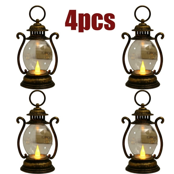 KOYPTL 4 Pcs Christmas Mini Lanterns LED Lanterns Christmas Table Decorations,Battery Operated Christmas Hanging Ornaments Candle Lanterns for Wedding Holiday Party Outdoor Home Xmas Decor Indoor