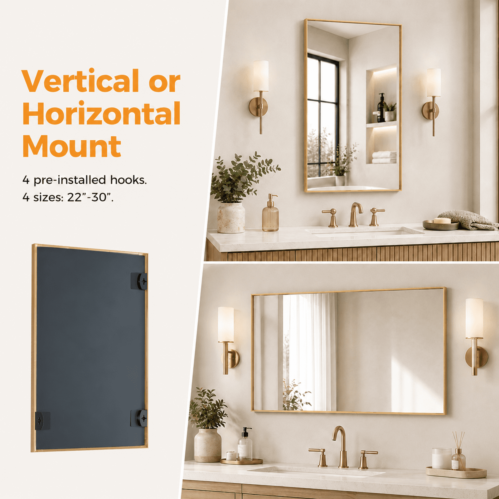 Alvantor Rectangle Bathroom Mirror with Brushed Black Frame Over Sink