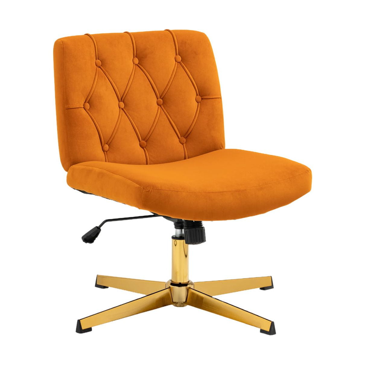 Armless Office Desk Chair No Wheels, PU Leather Padded Swivel Vanity