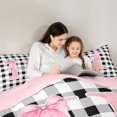 thumbnail image 4 of Manfei Ribbon Bowtie Letter Design Full Size Comforter Sets,Abstract Plaid Pattern Bedding Comforter Set,Pink Reversible,3pcs,1 Comforter and 2 Pillowcases, 4 of 7