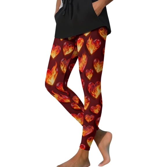 Vekome Womens Leggings Plus Size Valentines High Waisted Yoga Pants Seamless Heart Lightweight Running Tights Red L