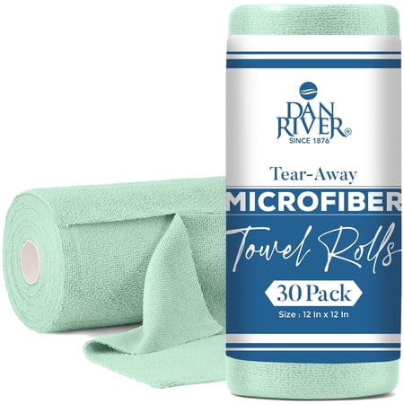 DAN RIVER Microfiber 12x12 Cleaning Cloth Roll (Green - Pack of 30) | Reusable Tear Away & Lint-Free Cloths for Kitchen & Home | Streak Free Towels for Dusting Glass, Electronics & Dish Cleaning
